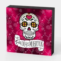 Sugar Skulls and Swirls Rose Red ID725 Wooden Box Sign