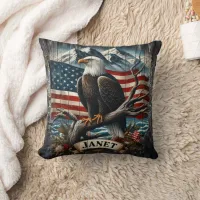 Eagle on Branch With Flag Throw Pillow