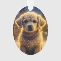 Cute Christmas Puppy on a Snowy Night Personalized Ornament