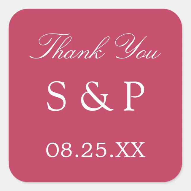 Carmine Magenta Wedding Favor Thank You Sticker