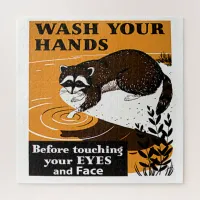 Vintage Wash Your Hands Raccoon, Virus Free, ZSSG Jigsaw Puzzle