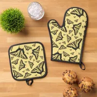 Southwest Yellow Swallowtail Butterflies Pattern Oven Mitt & Pot Holder Set