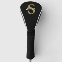 Black and Gold Monogram Name Simple Golf Head Cover