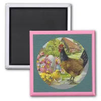 Easter Vintage Hen and Chicks Textured Magnet