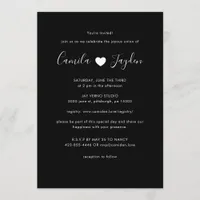 Elegant Minimalist Black-and-White Heart Wedding Invitation