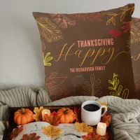 Autumn Leaves Branches and Berries Thanksgiving Throw Pillow