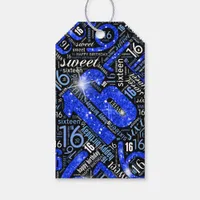 Sweet Sixteen Sparkle Word Cloud Blue ID265 Gift Tags