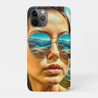 Beautiful Woman in Sunglasses Mountain Reflectoin iPhone 11 Pro Case