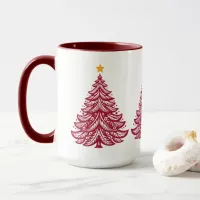 Scandinavian Folk Art Red Christmas Tree Coffee Mug
