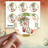 Whimsical Watercolor Christmas Stocking Classic Round Sticker