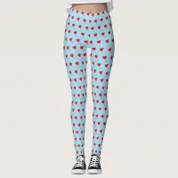 Red Heart Girly Fun Balloon Pattern Light Blue Leggings