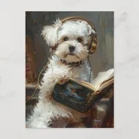 Cute Little Dog Reading A Book Postcard