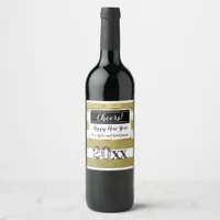 Personalized Happy New Year Gold  and Black Cheers Wine Label