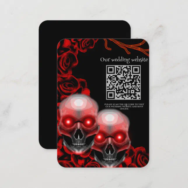 Red Scary floral dark moody gothic skull Halloween Enclosure Card