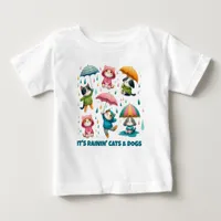 Cute Raining Cats and Dogs with Umbrellas Baby T-Shirt