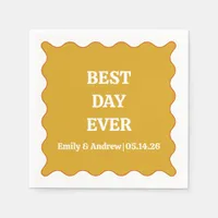 Best Day Ever Mustard Yellow Wavy Custom Wedding  Napkins