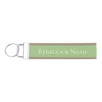 Simple Minimalist Elegant Sage Text Wedding Wrist Keychain