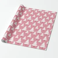 Snowy Pink Christmas Tree Wrapping Paper