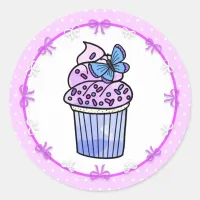 Purple Polka Dot Cupcake and Butterfly Birthday Classic Round Sticker