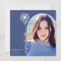 Blue Handwritten Floral Photo Graduation Invitation