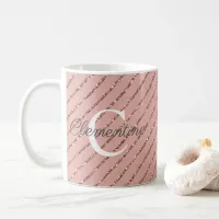 Girly Pink Rose Gold Glitter Stripes Monogram Coffee Mug