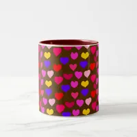 Colorful Fun Hearts for Valentines Two-Tone Coffee Mug