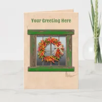 Southwest Chile Ristra Wreath Rustic Green Window  Card