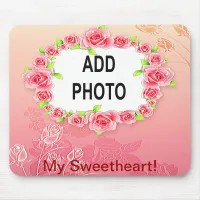 Pink Roses Frame Valentine Add Your Photo Mouse Pad