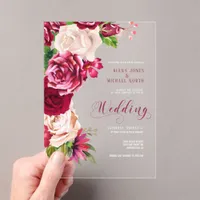 Roses Burgundy/Cream Wedding ID584 Acrylic Invitations