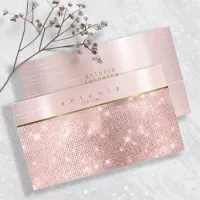 Brushed Metal Band on Glitter Rose Gold ID802 Business Card