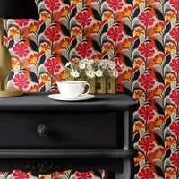 Colorful Folk Art Floral Pattern Wallpaper