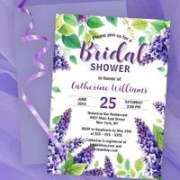 Purple Lilacs with Green Leaves Bridal Shower Invitation