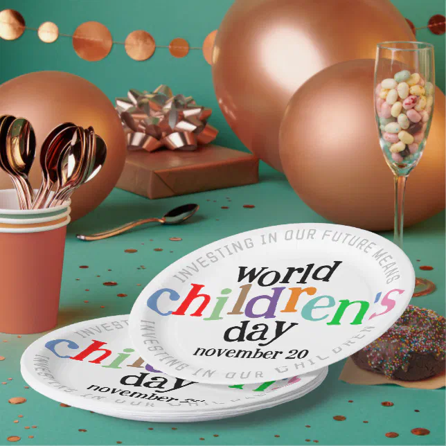 Colorful Happy World Children's Day Paper Plates