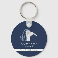 Simple Realtor Company Navy Blue and White Qr code Keychain