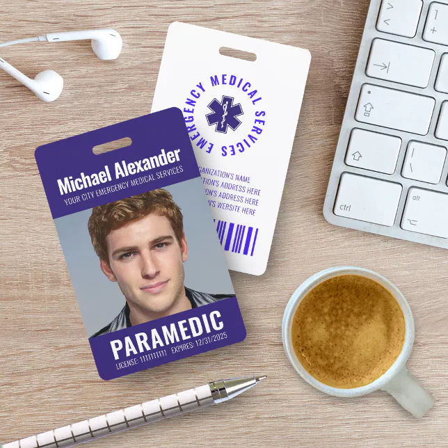 Modern Royal Blue Paramedic Photo ID Badge