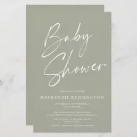 Budget Olive Sage Green Simple Script Baby Shower
