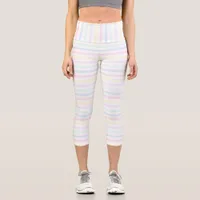 Horizontal Vertical Candy Stripe Pastel Rainbow Capri Leggings