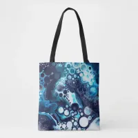 Blue and White Marble Fluid Art   Tote Bag