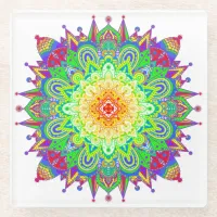 Psychedelic Zen Mandala Abstract Art  Glass Coaster