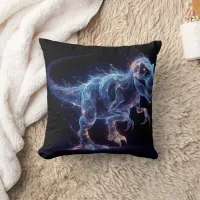 Glowing Dinosaur Roaming in a Starry Background Throw Pillow