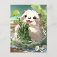 Cute Cartoon Otter Eats Salad Postcard