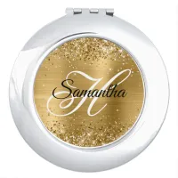 Glittery Gold Foil Fancy Monogram Compact Mirror