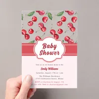 Cute Watercolor Red Cherry Baby Shower Acrylic Invitations