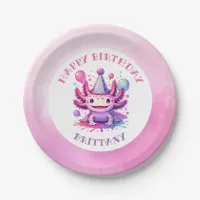 Pink and Purple Axolotl Girl's Birthday Party Paper Plates