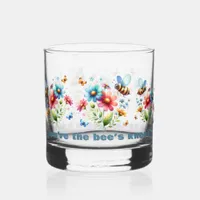 Floral Watercolor Monogram You're the Bee's Knees  Whiskey Glass