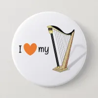 I Love My Harp Musical Instrument Musician Heart Button