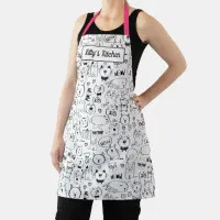 Cat Doodles, Funny Black and White Kitties Pattern Apron