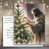 Jesus the Messiah Decorating Christmas Tree Holiday Postcard