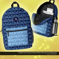 Celestial Love Stars Hearts Pattern Monogrammed Printed Backpack