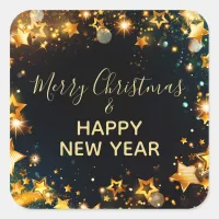 Festive Frame With Gold Stars Bokeh and Sparkles Square Sticker
